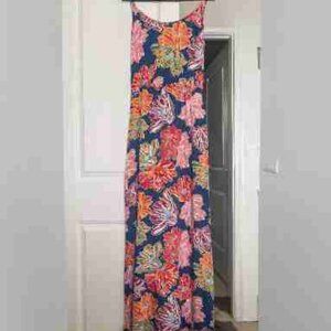 Michael Stars Athena Floral Tie Waist Maxi Dress Nocturnal Navy Blue Size Large